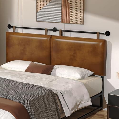 BSHOMGI Queen Headboard, Hanging Headboards with Brown Faux Leather Industrial Pipe Modern Style Only for Bed Backboard Headboards for Queen Size Bed - Image 1