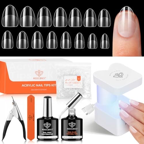 modelones X Nail Gel Kit Almond,15Sizes Fake Nails 510Pcs, 9-in-One Glue Prep Dehydrator & Portable Mini U V Light Acrylic Clipper, Extra Short Almond Press on Tips Extension Kit - Image 1