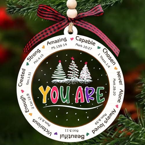 Christian Christmas Ornaments 2026, Wood and Acrylic 2-Layer Design, Religious Ornaments for Christmas Tree, with Lanyard and Bow, Christian Gifts for Women, Faith Gifts - Image 1