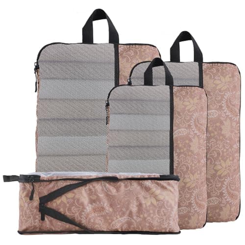 U+U 4 Set Compression Packing Cubes - Ultralight Travel Organizers, Space-Saving Suitcase Organizer, Expandable Packing Cubes for Travel and Family Vacation (Paisley Pattern) - Image 1