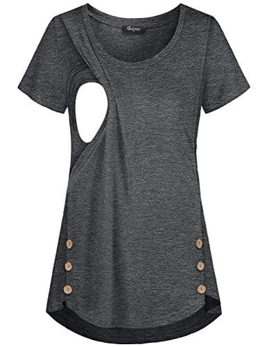 Quinee Women's Casual Button Side Nursing Tops Maternity Breastfeeding Tunic, Dark Grey, Small - Image 1