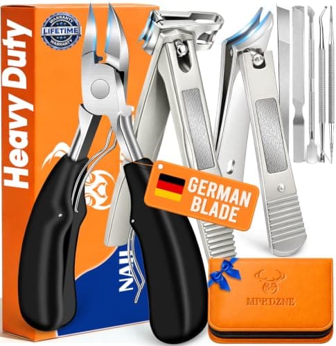 8-in-1 Heavy Duty Toenail & Fingernail Clippers for Seniors Men with Thick & Ingrown Nails - Manicure Pedicure Kit with 360° Swivel Head - Professional Wide Jaw Podiatrist Tools - Image 1