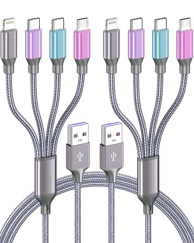 HYXing Multi Charging Cable 4ft 2Pack, 4 in 1 Charging Cable Nylon Braided Lightning iPhone Charger,Universal Charger Phone Cord with Type-C,Micro USB,IP Port for iPhone17-5/Android -Multicolor - Image 1