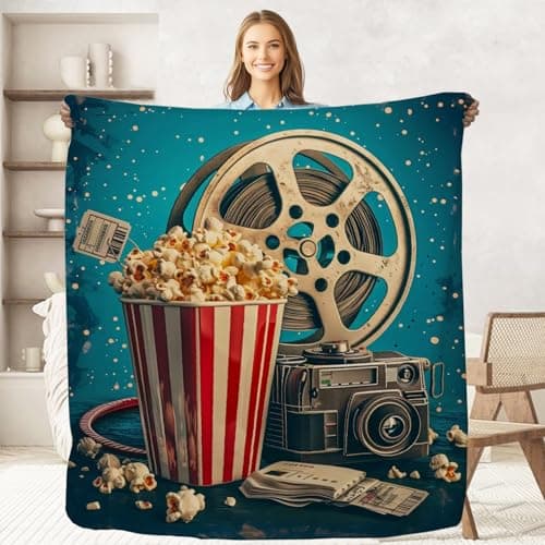 keepitcozi Movie Popcorn Throw Blanket for Adult Kids, Movie Theater Cinema Gifts Blanket Home Room Decor for Women Men, Flannel Soft Blanket for Bed Couch 50"x60" - Image 1