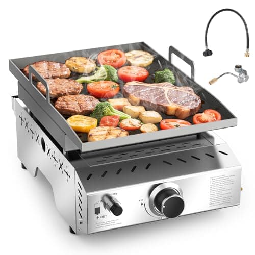 COWSAR Portable Propane Griddle, 304 Stainless Steel Gas Grill, 8000 BTU Table Flat Top Grill for Outdoor BBQ, Camping and RVs - Image 1