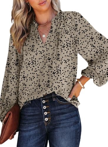 Dokotoo Womens Summer Tops 2026 Boho Floral Print Long Sleeve Button Down Shirts V Neck Smocked Babydoll Elegant Casual Loose Blouses Flowy Fashion Beach Vacation Clothes Western Outfit Black M - Image 1