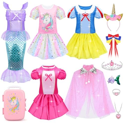 JEMSHE 16 Pcs Princess Dress Up Clothes for Little Girl Set, Princess Pretent Play Outfit Toys for Toddler Girls, Cosplay Birthday Party Gifts for Girls Age 3 4 5 6 7 8+ Year Old - Image 1