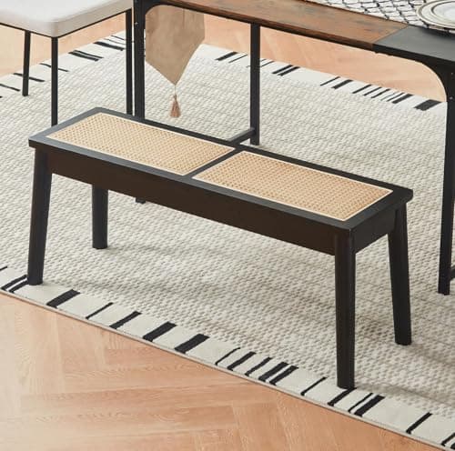 Jimenuco 40" Wooden Dining Bench with Hand Woven Rattan Seat,Solid Wood Bench for Entryway,Living Room,Kitchen and Bedroom(Black,18" H - Image 1