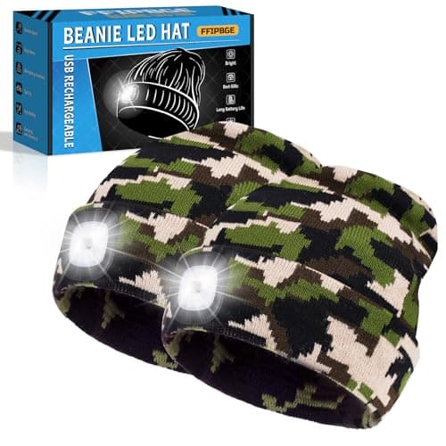 FFIPBGE Beanie Hats with Light, USB Rechargeable LED Hand Free Headlamp, Ideal for Camping, Hiking, Fathers Day Dad Gifts, Birthday Gifts for Husband, Dad, Men, 2 Pack, Camouflage