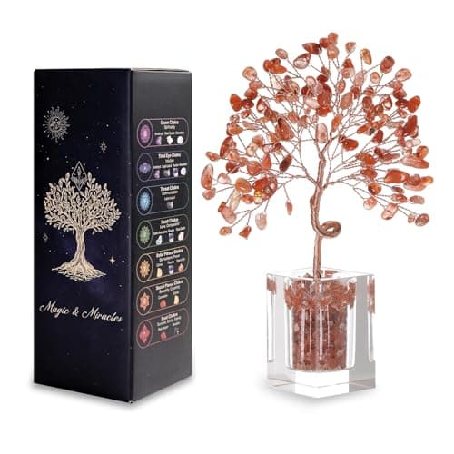 MAGIC AND MIRACLES Crystal Tree for Home Decor 6.5 Inch Carnelian Gem Plant with 147 Stones Spiritual Decor Healing Energy Bonsai Tree Handmade Gift for Meditation Room Office Women & Men - Image 1