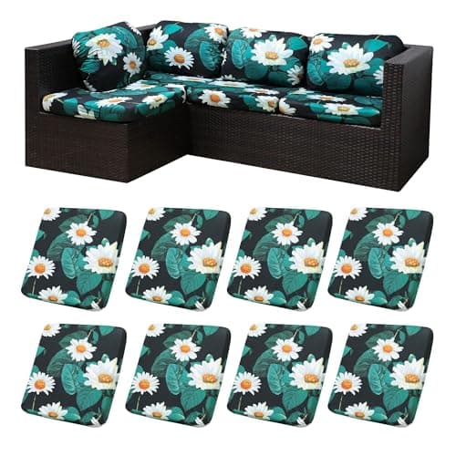 MRGSDL 8Pcs Patio Cushion Covers,Outdoor Cushions Covers,Stretch Cushion Covers Replacement, Washable and Reusable Furniture Protectors(Daisy) - Image 1