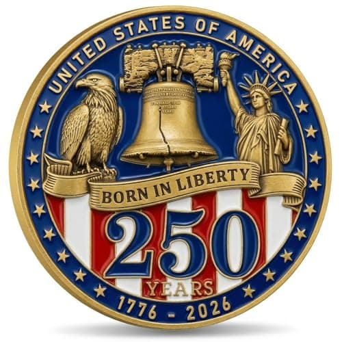 Declaration of Independence 250th Anniversary Commemorative Coin – Born in Liberty 1776–2026, Double-Sided Patriotic Design Honoring America's Founding & Enduring Freedom
