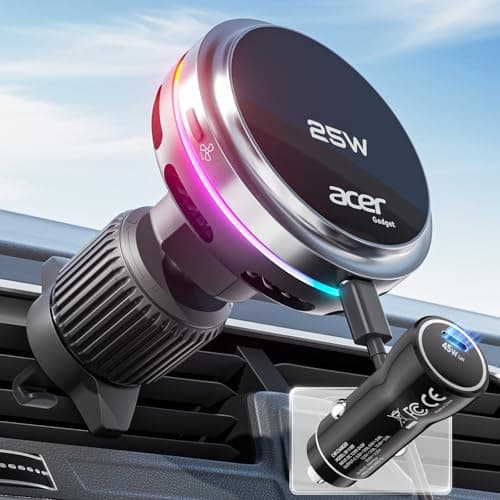Acer Gadget 25W for MagSafe Car Mount Charger, Wireless Car Charger with Cooling Fan & Backlight, Vent Phone Mount with 45W Car Adapter, 360° Rotation Magnetic Phone Holder for iPhone 17/16/15/14/13 - Image 1