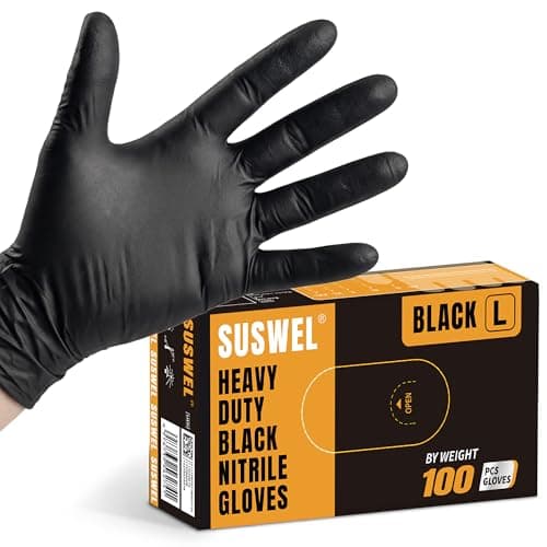SuSWel HEAVY DUTY 6 Mil Black Nitrile Gloves Disposable Cooking Cleaning Food Prep Tattoo Gloves (X-Large 100pcs) - Image 1