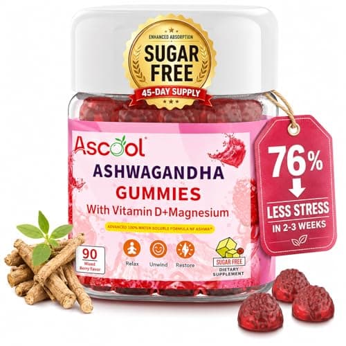 Ascool Ashwagandha Gummies for Stress Relief & Clam with Magnesium + Vitamin D – 90 Count Sugar-Free, Vegan Ashwa Supplements - Image 1