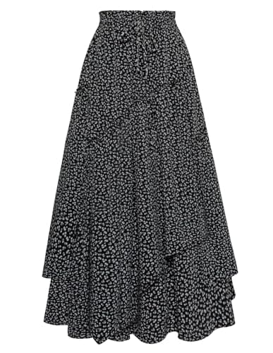 Scarlet Darkness Women Floral Print Boho Skirt Elastic High Waist Long Maxi Skirts with Pockets Black Floral XL - Image 1