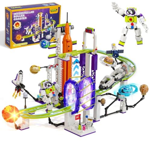 Glikid Space Roller Coaster Building Toy, 1104 PCS Universe Adventure Park Set with Light Up Solar System, Rockets, Satellites, STEM Educational and Home Decor Gifts for Kids, Teens & Adults, Ages 8+ - Image 1