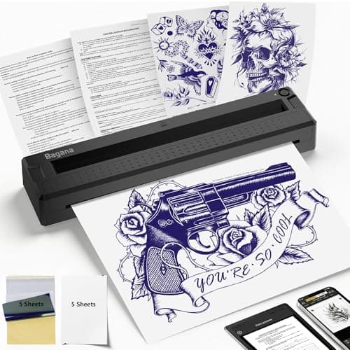 Bagana Tattoo Stencil Printer, 2-in-1 Wireless Bluetooth Thermal Printer for Tattoo Stencils & Documents, Portable Temporary Tattoo Transfer Machine Kit for Tattoo Artist & Beginner, Black - Image 1