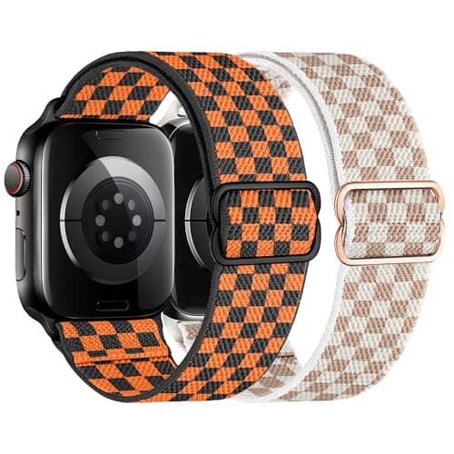 XSMDAJDTXZ 2 Pack Stretchy Solo Loop Compatible with Apple Watch Band 40mm 41mm 44mm 45mm 46mm 49mm 38mm 42mm Women Men, Sport Nylon Elastic Straps Braided Wristbands for iphone Watch Series 11 10 9 8 7 6 5 4 3 Ultra SE (rose/orange, 42mm(Series 3)/44mm/45mm/46mm/49mm) - Image 1