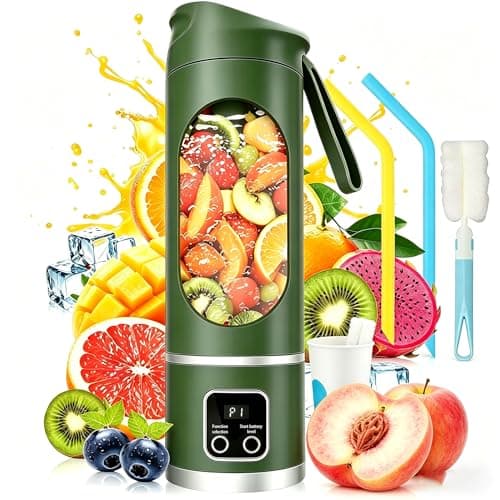 Portable Blender Electric USB-C,18OZ Portable juicer Shakes and Smoothies Blender, Citrus juicer,Small blenders, Comes with cleaning brush and straw,Smart time display,12 blades,with strong blending