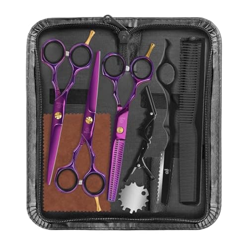 ETHTXE 9Pcs Professional Hair Scissors Set, Stainless Steel Barber Supplies – Includes Straight & Thinning Shears, Hair Thinning Knife – Multi-Use Haircut Tools for Home, Salon, and Barbers (Purple) - Image 1