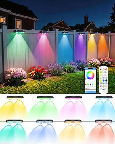 Cujemy Outdoor Fence Lights 8 Pack, 50ft Smart RGB Outdoor Lights, APP, Remote Control, IP67 Waterproof LED String Light with Timer for Wall Deck Step Patio Railing Yard Stairs Pool Christmas Decor - Image 1