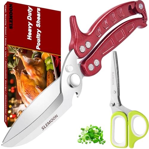 SLEMOON Heavy Duty Poultry Shears Kitchen for Chicken Meat,Multipurpose Kitchen Shears for Food,Herb Scissors with 5 Blades and Cleaning Comb, Cool Kitchen Gadgets Tools 2024 Green,2pcs set,burgundy - Image 1