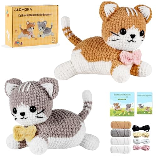 AI.QVOKA Crochet Kit for Beginners Kids Ages 8-12, Learn to Crochet Kit for Adult Beginners | Cat Crochet Animal Kit with Step-by-Step Video Tutorials – Perfect Crochet Gifts for Girls (2 Pack) - Image 1