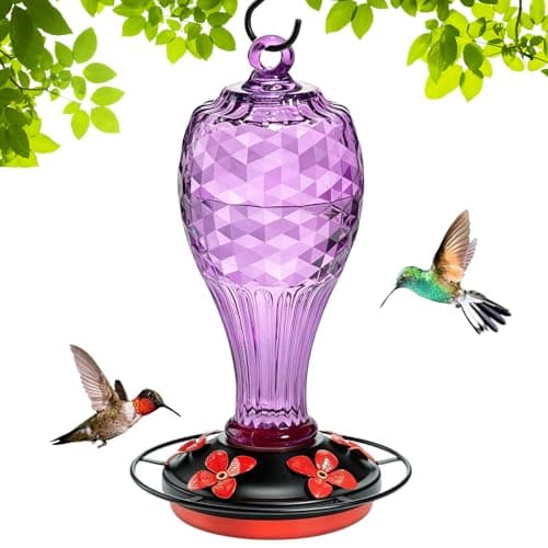 Jarkyfine 20 oz Hand-Blown Glass Hummingbird Feeder, Hanging Hot Air Balloon Design, Leak-Proof Silicone Seal, Ant-Proof, Outdoor Garden Decor Gift for Mom, Purple - Image 1