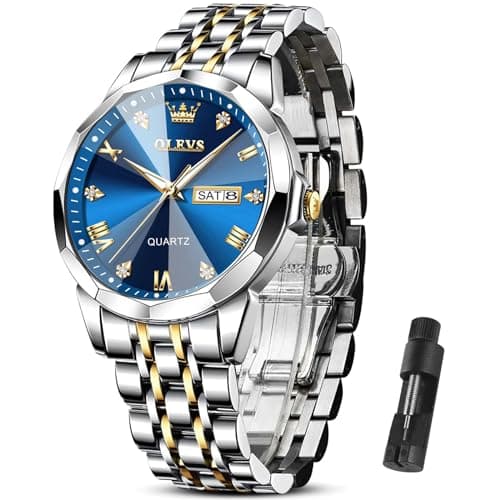OLEVS Watches for Mens Silver Watches for Men Luxury Blue Mens Watch Diamond Dial Stainless Steel Watch for Men Reloj para Hombre - Image 1