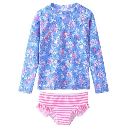 XFGIRLS Girls Rash Guard Set Long Sleeve Two Piece Swimsuit with UPF 50+ Sun Protection for Girls 1T 2T - Image 1