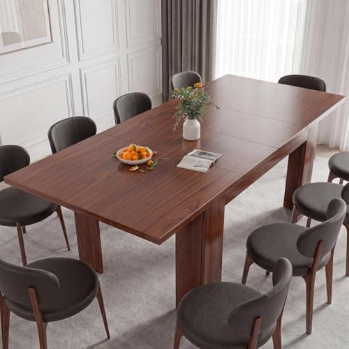PatioPerk 54.3" to 84.5" Rectangular Extendable Dining Table, Solid Wood Expandable Kitchen Table with Hidden Leaf, Space Saving Dining Table for 4-8 People, Modern Dining Room Table(Bright Brown) - Image 1