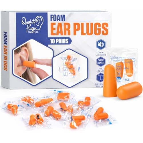 Quality Foam Ear Plugs 10 Pair - 32dB Soft Foam Earplugs for Sleeping Noise Cancelling Disposable - Individually Wrapped High Decibel Ear Plugs for Noise Reduction Construction Work Shooting Music - Image 1