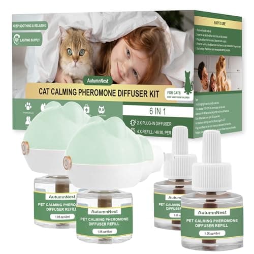 Cat Calming Diffuser Kit with 2 Plug-in & 4 Refills, Pheromone Diffuser for Cats Reducing Fighting, Scratching, Urine, Aggression, Anxiety, Fireworks, Vet Visits, Travel, 120 Day Supply, Safe Formula - Image 1