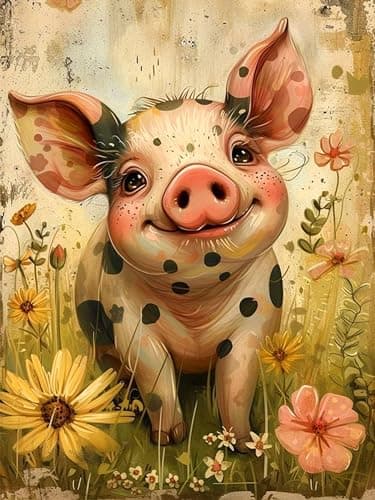 ijbnhd Pig Diamond Art Painting Kits for Adults- Full Drill Diamond Painting for Beginners, 5D Diamond Painting Pictures Gem Art Painting Kits DIY Daisy Diamond Art Kits 12X16in - Image 1