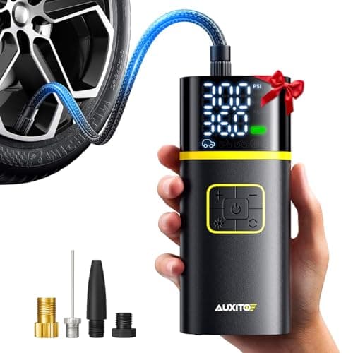 AUXITO Tire Inflator Portable Air Compressor - 150PSI Bike Pump 1Min Fast Inflate with Tire Pressure Gauge, 5200 mAh, LED Light, Car Accessories Air Pump for Auto, Moto, Bike Car Gifts for Men - Image 1