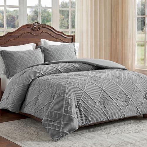 Amélie Home Twin Comforter Set, 2 Piece Grey Jacquard Bedding Set with 1 Pillow case, Soft Microfiber Diamond Design, Lightweight All-Season for Bedroom & Dorm - Image 1
