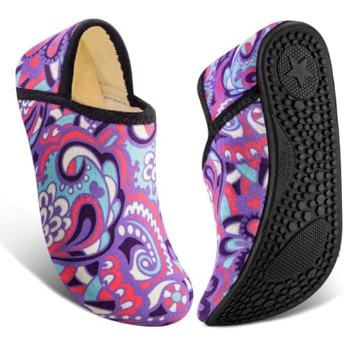 ATHMILE House Slippers for Women Men Indoor Barefoot Slippers Socks Furry Slip on House Shoes Cozy Comfy for Home Bedroom Travel Yoga Women 8-8.5 Purple Ripple - Image 1