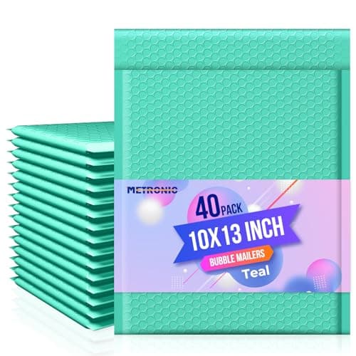 Metronic Bubble Mailer 10x13" Teal 40 Pack, Poly Padded Envelopes Waterproof Shipping Bags for Clothing, Self Seal Cushioning Mailers for Shipping Books, Jewelry, Makeup Supplies