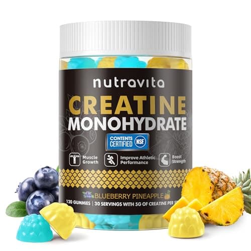 Nutravita NSF Certified Creatine Gummy - Creatine Monohydrate Gummies for Men & Women-5g of Creatine Monohydrate per Serving - Sugar Free,Vegan,Blueberry Pineapple Flavor, 120 Count - Image 1
