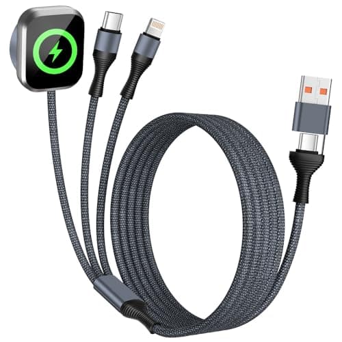 Firsting Travel Essentials 3in2 Multi Charging Cable for iPhone Watch Charger,USB A/C to Type C/IP/iWatch Charger, Charging Cords for Multiple Devices Compatible with iWatch Series&iPhone 17-12 5FT