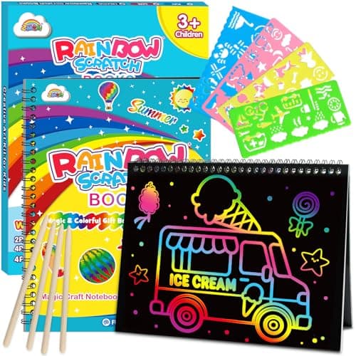 ZMLM Scratch Paper Art-Crafts Gift: 2 Pack Rainbow Notebooks Supplies Toys Easter Basket Stuffers for 3 4 5 6 7 8 9 10 Years Old Girls and Boys Kids Birthday Party Travel Games Summer - Image 1
