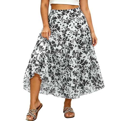 Charming Ashley Plus Sized Women's Chiffon Elastic High-Waisted A-Line Skirt 2026 Summer Bohemian Maxi Skirts Perfect for Beach Vacations Apricot - Image 1