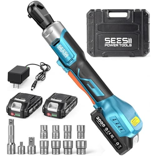 Seesii 3/8" Cordless Electric Ratchet Wrench, 60 ft-lbs (80Nm) High Torque, 21V Max, 2×2.0Ah Batteries, 0–300 RPM Variable Speed, Fast Charger, 10–17mm Socket Set, Extension Bar & Carry Case - Image 1