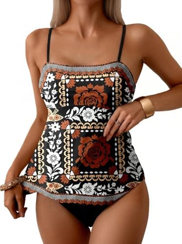 Dokotoo Floral Tankini Sets Two Piece Swimsuits for Women Flowy Top Vintage Floral Print 2026 Modest Bathing Suits with Bottoms,Vintage Floral Small - Image 1
