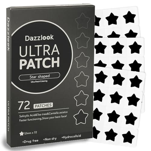 Dazzlook Black Star Shaped Pimple Patch with Salicylic Acid, Hydrocolloid Pimple Stickers for Blemish Care, 72 Count, Fashion Blemishes Patches