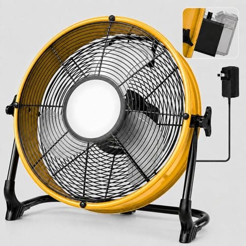 T-SUN 16'' Cordless Battery Powered Fan Compatible with Dewalt 18V/20V Battery, Portable Floor Fan with LED Light, USB Type C Port, Stepless Speeds, Industrial Fan for Garage Patio Warehouse Camping - Image 1