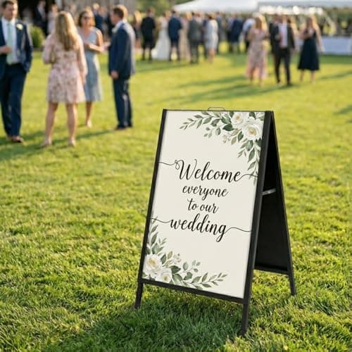 LANGTUKEE Heavy Duty A Frame Sign 24x36 inch - Double Sided Slide-in Metal Sandwich Board for Outdoor Sidewalk Business Advertising, Black Folding Pavement Display Stand, Frame Only