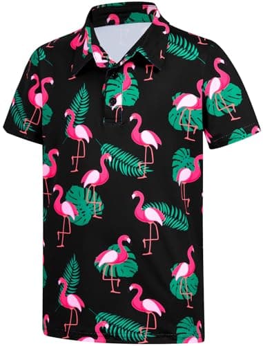 Polo Shirts for Boys Hawaiian Shirt Holiday Flamingo Short Sleeve Collared School Uniform Athletic Dry Fit Tops Casual Clothes Size 13-14 Years - Image 1