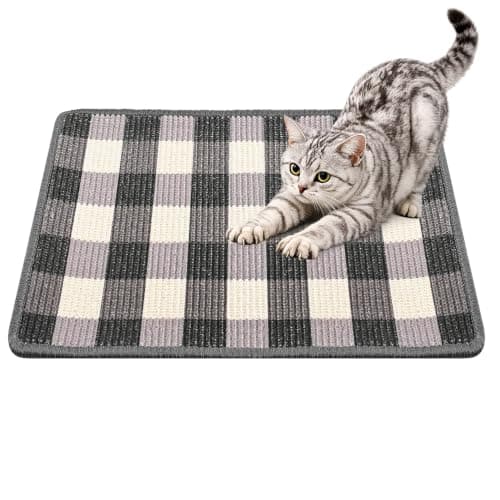 LESISSMER Cat Scratcher Mat, Natural Sisal Cat Scratch Pad, 23.6x15.7 Inch Horizontal Cat Floor Scratching Pads Rug with Hook & Loop(Black White)